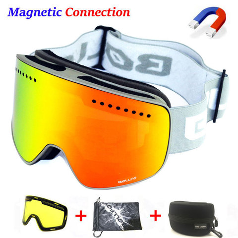 Gafas magnéticas de esquí de doble capa para hombre y mujer, lentes de esquí antiniebla, UV400, con funda ► Foto 1/6