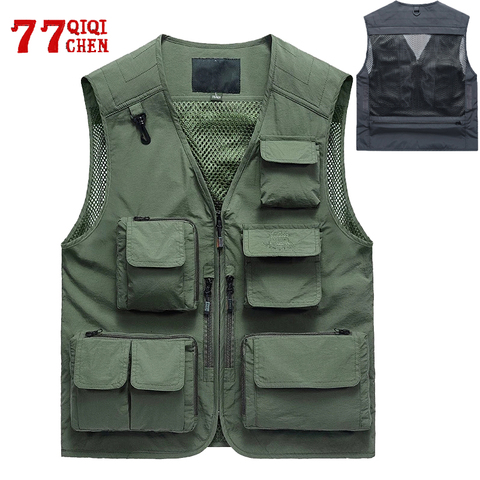 Multi-Bolsillo Chaleco de malla de los hombres de talla grande 7XL de verano transpirable chaleco para hombre Chaleco de fotógrafo de secado rápido de pesca marca Colete Mascul ► Foto 1/6