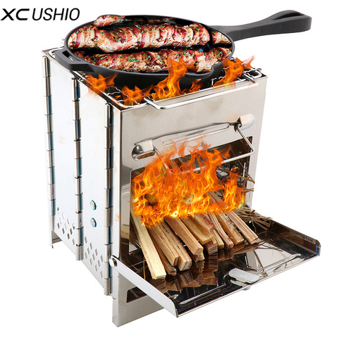 XC-estufa de leña para acampar, horno portátil de estufa de 15x15x21cm, para pícnic al aire libre, pesca, barbacoa, Camping, parrilla ► Foto 1/5