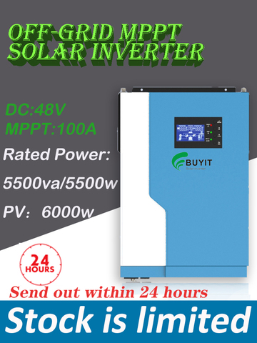 Inversor híbrido MPPT de potencia nominal, 5500W, 48VDC, 100A, 5500va/5500w, sin red, entrada PV: 120-500vdc, 6000W, funciona con batería ► Foto 1/6