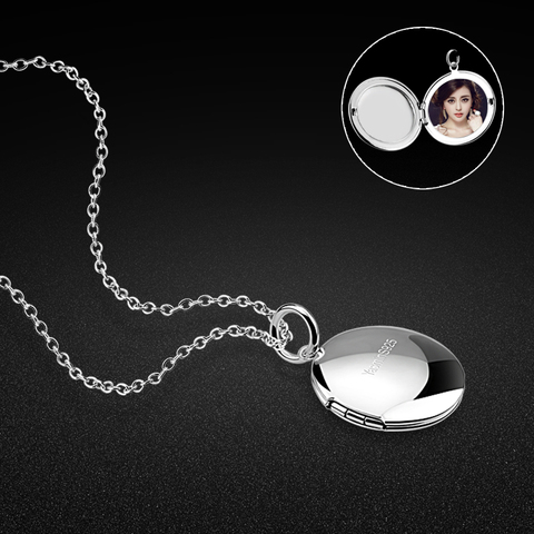 Collar de plata de ley 925 para mujer, caja redonda creativa, diseño colgante, se pueden poner fotos, joyería popular para mujer, envío gratis ► Foto 1/6