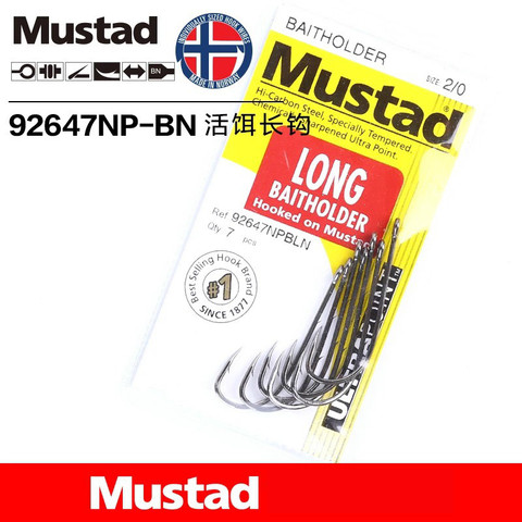 Mustad-Lote de ganchos para pesca de cebo vivo, 92647-bn, ganchos largos de doble espalda, ganchos de acero al carbono alto, 10 paquetes ► Foto 1/6