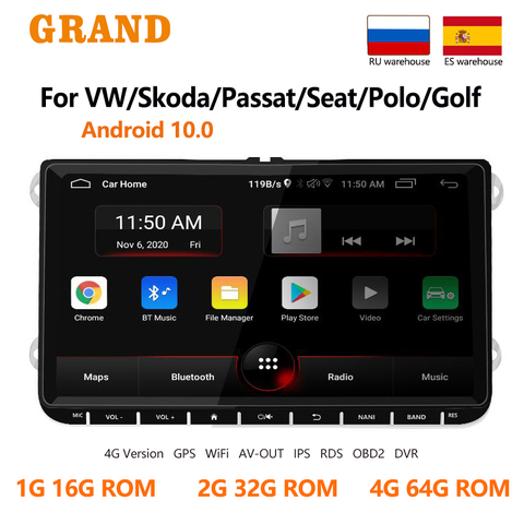 Gran Radio de coche Android 2 Din para VW Volkswagen Golf Touran Skoda Octavia Yeti navegación GPS reproductor Multimedia 2din Autoradio ► Foto 1/6