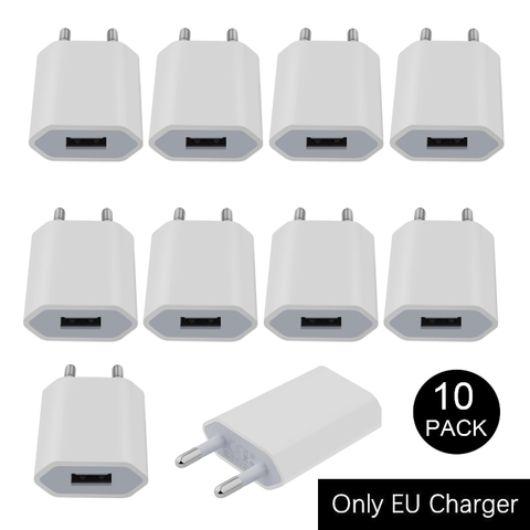 Lote cargador de viaje de pared con adaptador de corriente USB, 5W, 1A, enchufe europeo para iPhone XS, MAX, XR, X, 8, 7, 6 Plus, 5s, SE, 10 unidades ► Foto 1/6