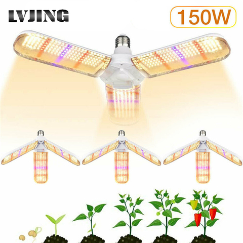 Bombillas LED E27 para cultivo, 4 Uds., 2 uds., 1 Uds., luz de cultivo de espectro completo de 150W, impermeables para invernadero de interior, plantas y flores vegetales ► Foto 1/6