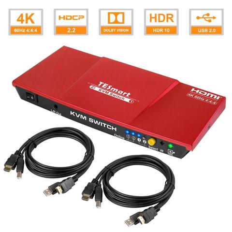TESmart HDMI 4K @ 60Hz Ultra HD 2x1 HDMI KVM interruptor USB 2,0 dispositivos con Cable KVM ► Foto 1/6