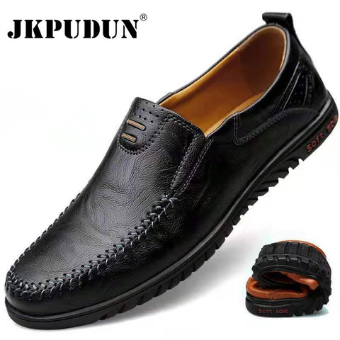 Zapatos de cuero genuino para hombre, marca de lujo 2022, mocasines informales sin cordones, mocasines para hombre, zapatos italianos negros, zapatos de hombre para conducir JKPUDUN ► Foto 1/6