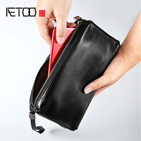 AETOO-cartera de cuero Cremallera larga para hombre, bolso de mano retro, informal ► Foto 1/6