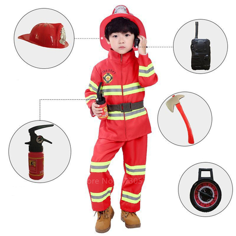 Disfraz de bombero para niños, Cosplay de Halloween, uniforme de bombero, ropa de trabajo, traje de fiesta ► Foto 1/6