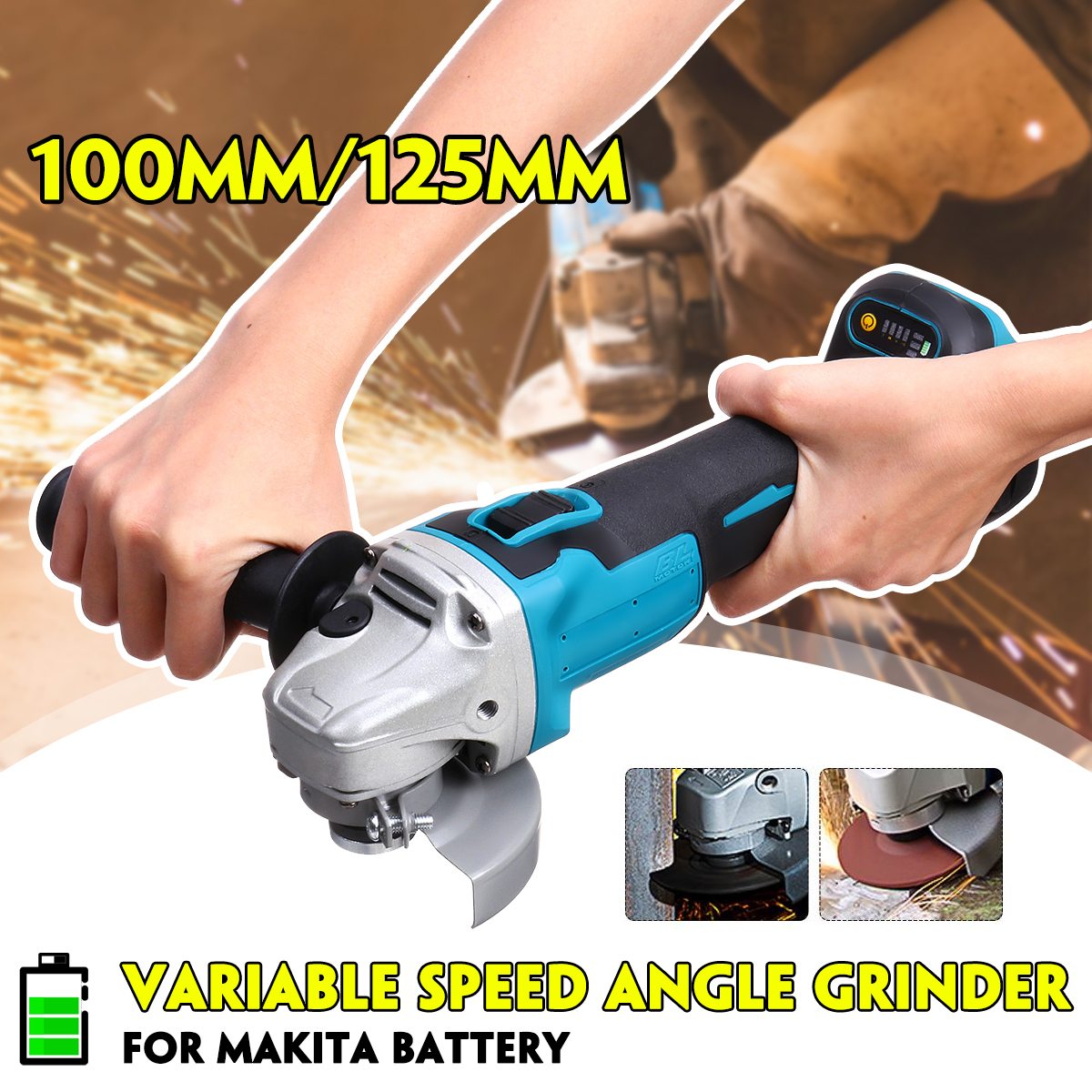 Amoladora angular de impacto inalámbrica sin escobillas, Variable, 4 velocidades, 100/125mm, de 18V para batería Makita (solo herramienta) ► Foto 1/6