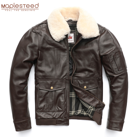 MAPLESTEED-Chaqueta de cuero de vaca genuino para hombre, forro de cremallera, desmontable, de invierno, con cuello de piel, talla europea/estadounidense, M177 ► Foto 1/5