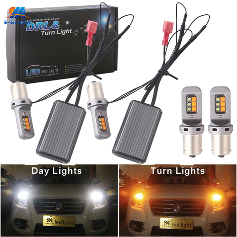 Intermitente LED para coche, 2 en 1 DRL señal de giro, BA15S BAU15S PY21W Canbus 3535 sin Hyperflash T20 7440 w21w, Color Dual, 12SMD, blanco y ámbar, 12V, 1 Juego ► Foto 1/6