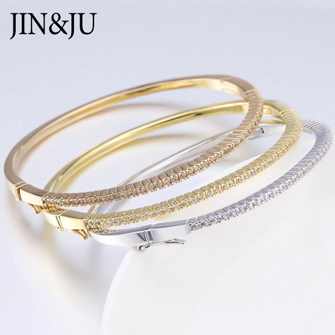 JIN & JU-Pulseras de lujo de Color oro rosa para mujer, brazaletes redondos, regalos de fiesta de cumpleaños, joyería de moda novedosa ► Foto 1/6