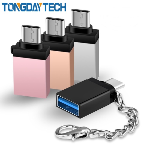 Tongdaytech-Adaptador de tipo C, convertidor de USB-C a USB-A, OTG, con llavero para Macbook, Samsung Note 8/S8/LG G5 G6, 2 paquetes ► Foto 1/6