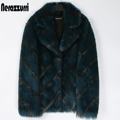 Nerazzurri invierno de abrigo de piel las mujeres solapa manga larga abrigos de piel sintética para Mujer Abrigos y chaquetas gruesa caliente suave chaqueta 6xl 7xl ► Foto 1/6