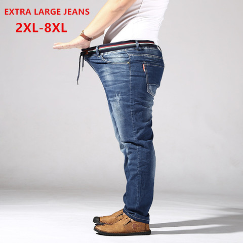 Pantalones vaqueros desgastados Extra grandes para hombre, Vaqueros elásticos de talla grande 6XL 7XL 8XL, pantalones con diseño rasgado, Vaqueros elásticos de 160KG ► Foto 1/6