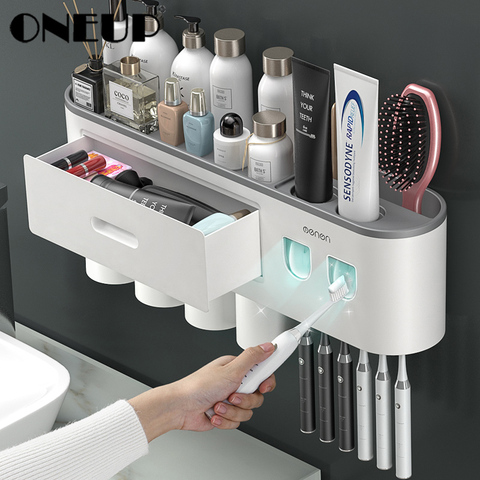 ONEUP-soporte de cepillo de dientes montado en la pared, juego de cilindro de dientes, vaso para cepillo de dientes, estante de almacenamiento para el baño ► Foto 1/6