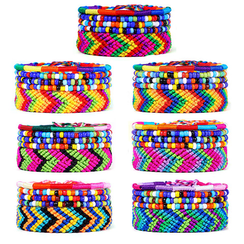 Bohemia pulsera de hilo semilla grano Multicolor hecho a mano cadena cordón trenzado Hippie pulseras de la Amistad los hombres y las mujeres 5 unids/set ► Foto 1/5