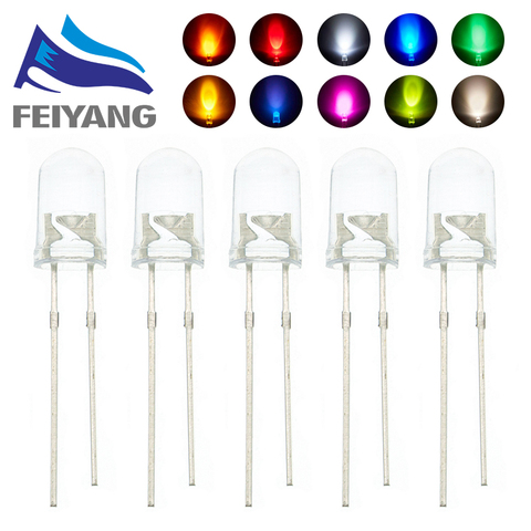 1000 Uds. 5MM Led blanco/azul/rojo/amarillo/Verde/rosa/púrpura bombillas/5 MM color blanco LED emisor diodo F5 Blanco/UV LED ► Foto 1/3