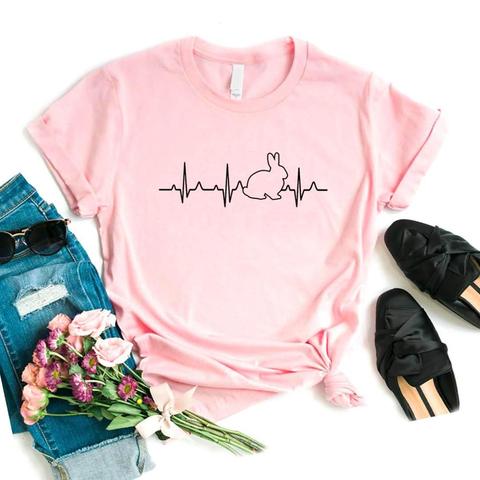 Camiseta con estampado de corazón de conejo para mujer, remera holgada de manga corta con cuello redondo, camiseta informal para mujer ► Foto 1/6