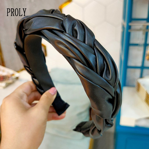 PROLY-accesorios para el cabello para mujer, diadema de cuero con nudo cruzado, trenzada, Lado ancho para adultos, diadema ► Foto 1/6