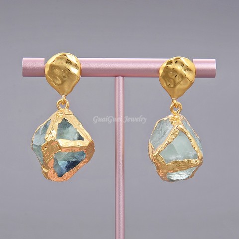 GG Jewelry-pendientes dorados, gemas Verdes Naturales, pepitas de fluorita ► Foto 1/3