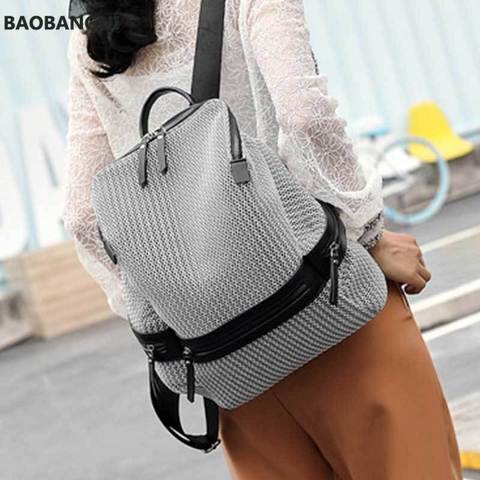 Mochila de nailon con bolsillos con cremalleras para mujer, morral escolar de gran capacidad para viaje, color gris y negro plateado ► Foto 1/6