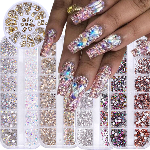 Diamantes de imitación coloridos de 12 rejillas, gemas de diamante para nail art, diamantes de imitación acrílicos, reverso plano brillante, ornamento 3D para nail art ► Foto 1/6