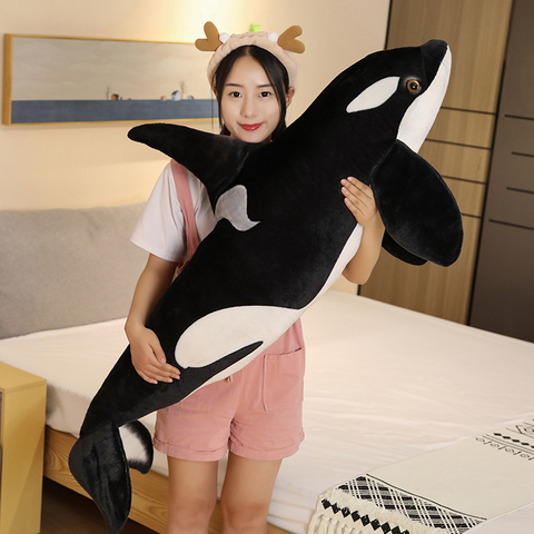 Ballena matamoscas de peluche de 75/130cm para niños y niñas, muñeco de tiburón de peluche, almohada suave de dibujos animados para dormir, regalo divertido ► Foto 1/6