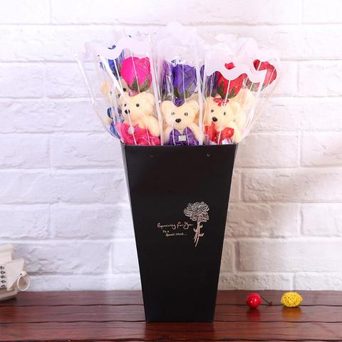 Rosas de jabón artificiales románticas con oso de peluche, ramo de flores perfumadas para regalo de cumpleaños, regalo de San Valentín ► Foto 1/6