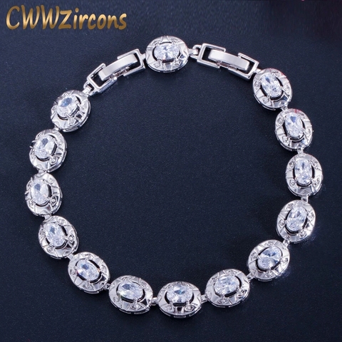 CWWZircons-pulsera de cristal de circonia cúbica para mujer, nuevo diseño, corte redondo, Color plata, regalo para mujer, CB027, 2022 ► Foto 1/6