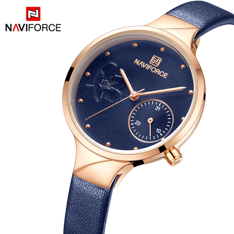 NAVIFORCE reloj de cuarzo azul de moda para mujer, correa de cuero para mujer, reloj de pulsera impermeable Casual de alta calidad, regalo para mujer 2022 ► Foto 1/6