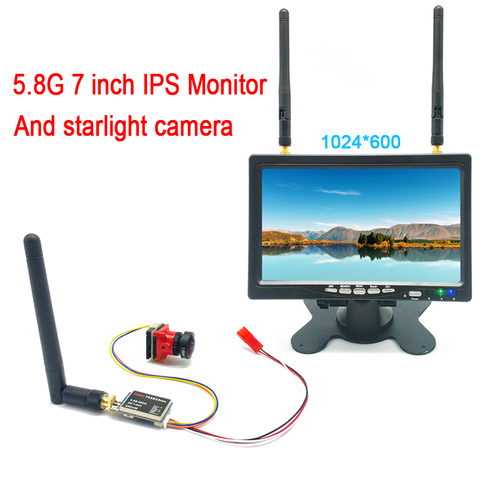 Monitor HD IPS de 7 pulgadas para Dron teledirigido, 5,8G, 40 canales, 1024x600, con amplio voltaje, transmisor de 200/600mw + Starlight HDR OSD, cámara de 1200TVL ► Foto 1/6