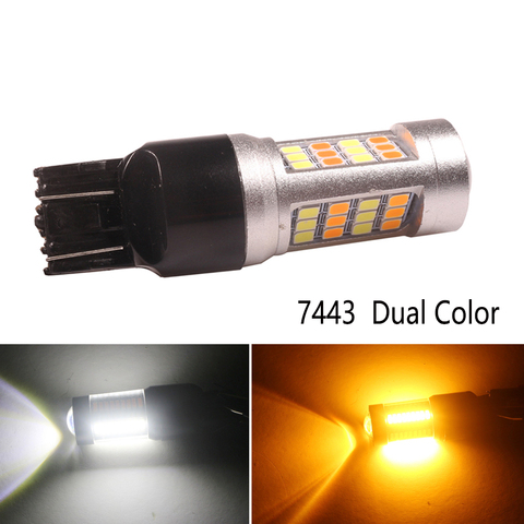 NHAUTP-bombillas LED de doble Color T20 7443 W21/5w, luces de intermitente para coche, 2835 42-SMD, de Color blanco a ámbar, 1 Uds. ► Foto 1/6