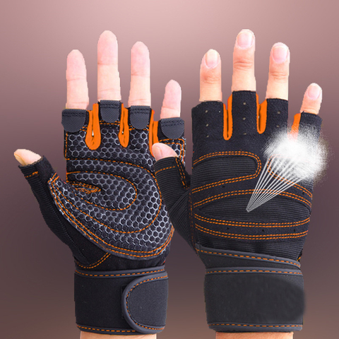 Guantes de medio dedo para levantamiento de pesas para hombre y mujer, para gimnasio, entrenamiento, culturismo, guantes para mancuernas, Fitness, medio Protector de mano y dedos ► Foto 1/6