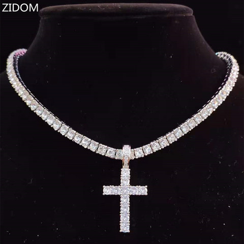 Collar con colgante de Cruz de Hip Hop para hombre y mujer, cadena de tenis de circón de 4mm, collares ostentosos con diamantes de imitación, joyería de Hip Hop ► Foto 1/6