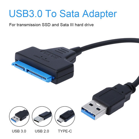 SATA 3 Cable Sata a USB adaptador de hasta 6 Gbps para disco duro SSD externo de 2,5 pulgadas 22 Pin Sata III Cable, USB 2,0/3,0, 20cm ► Foto 1/6