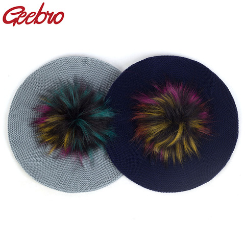 Geebro Slouchy moda boina de punto para las mujeres sombreros de acrílico Faux piel Pom gorro Casual de mujer de artista holgado boina ► Foto 1/6