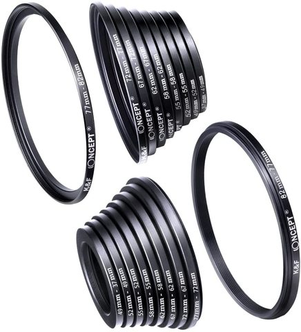 K & F CONCEPT 18 Uds Filtro de lente de cámara Step Up/Down juego de anillo adaptador 37-82mm 82-37mm para Canon Nikon Sony lente de cámara DSLR ► Foto 1/6