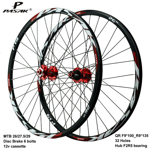 Pasak-juego de ruedas para Bicicleta de montaña Aro 29 27,5, 26 llantas para cubiertas, freno de disco, 32 orificios, F9x100, R9x135, fuente central, 2 ruedas traseras de 5 rodamientos ► Foto 1/6