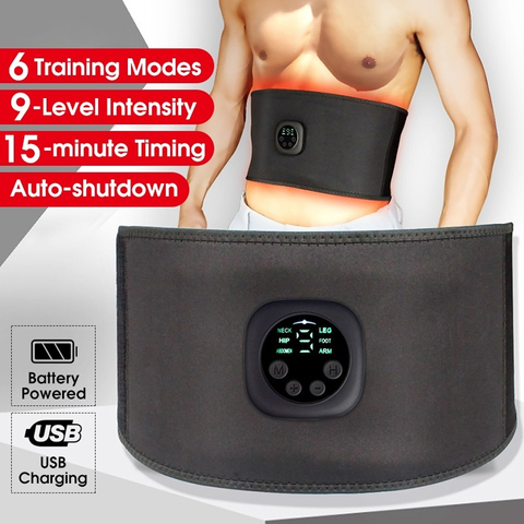 Cinturón de Fitness EMS inteligente Unisex, recargable por USB, pantalla LED, Estimulador muscular eléctrico, adhesivo para los músculos abdominales ► Foto 1/6