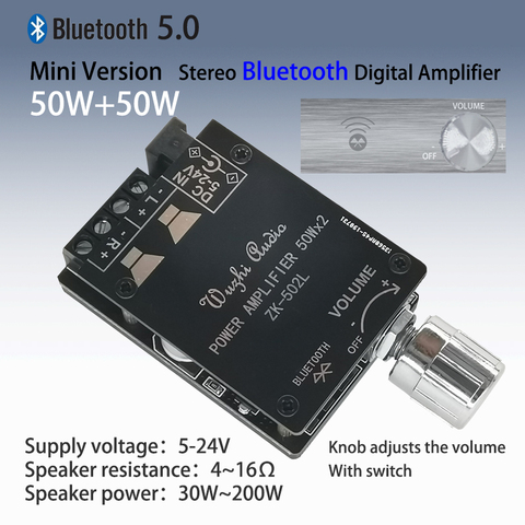 Amplificador de Audio Digital inalámbrico, placa estéreo MINI con Bluetooth 5,0, CC de 5-24V, 50Wx2, ZK-502L ► Foto 1/6