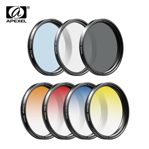 APEXEL-Kit de filtro gradiente 7 en 1, lentes de teléfono para Canon Sony, lente de cámara Nikon, azul y rojo, CPL, ND Star, UV, 37/52MM ► Foto 1/6