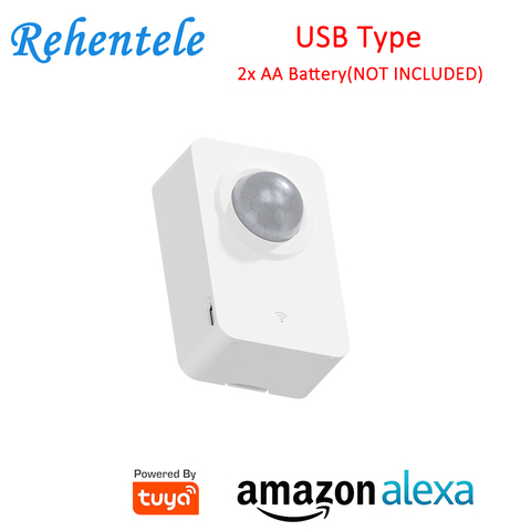 Alexa apoyo Tuya WIFI USB Sensor de movimiento PIR Detector APP las notificaciones de alerta con 2x AA batería (no incluida) ► Foto 1/6