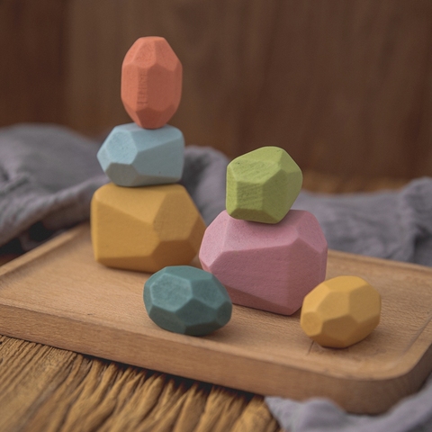 Juguetes de los niños Jenga de madera de construcción juego de bloque de color Rinbow bloques de piedra juguete educativo Montessori regalos para los niños ► Foto 1/6