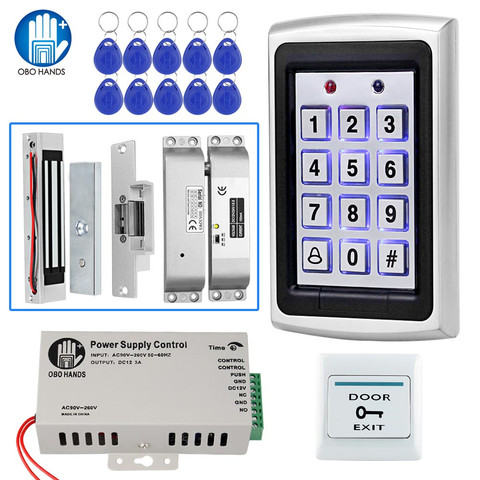 Kit de sistema de Control de acceso RFID completo, teclado metálico independiente, fuente de alimentación de Bloqueo Electrónico, salida de puerta DC12V con llaveros de identificación 125KHz ► Foto 1/6