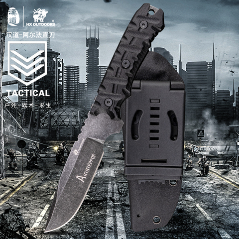 HX OUTDOORS 9Cr18Mov Acero, cuchillo de caza cuchillos fijos tácticos de Camping, cuchillo recto de supervivencia con funda K herramienta al aire libre EDC ► Foto 1/6