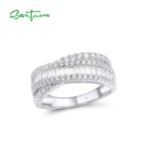 SANTUZZA anillos de plata para las mujeres 925 puro de plata brillante blanco Cubic Zirconia desgaste diario Simple de moda joyería fina ► Foto 1/6