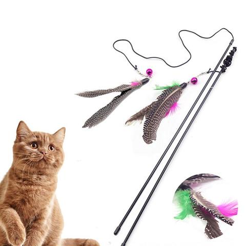 Varita de plumas de juguete interactivo para gatos, con campana pequeña, jaula de ratón, juguete de plástico Artificial, colorido, juguete de ingenio para gatos, 1 unidad ► Foto 1/6