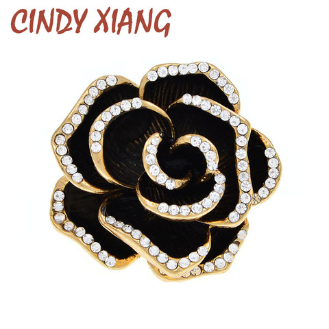 CINDY XIANG-broches de flor de Camelia esmaltados para mujer, Color negro, abrigo de Metal con diamantes de imitación, alfileres de bolso, joyas recién llegadas, regalo ► Foto 1/6